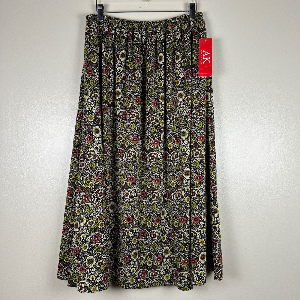 Anne Klein Women's L Maxi Skirt Multi Cinque Terre Floral Elastic Luxury NEW
